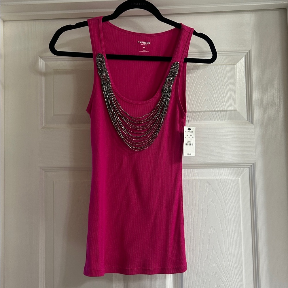 Express Fuchsia Tank with Metallic Chain Accent